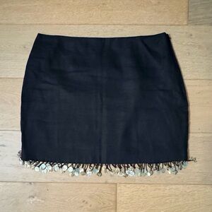 Staud Jenna Linen Miniskirt with Beaded Fringe - Size 10